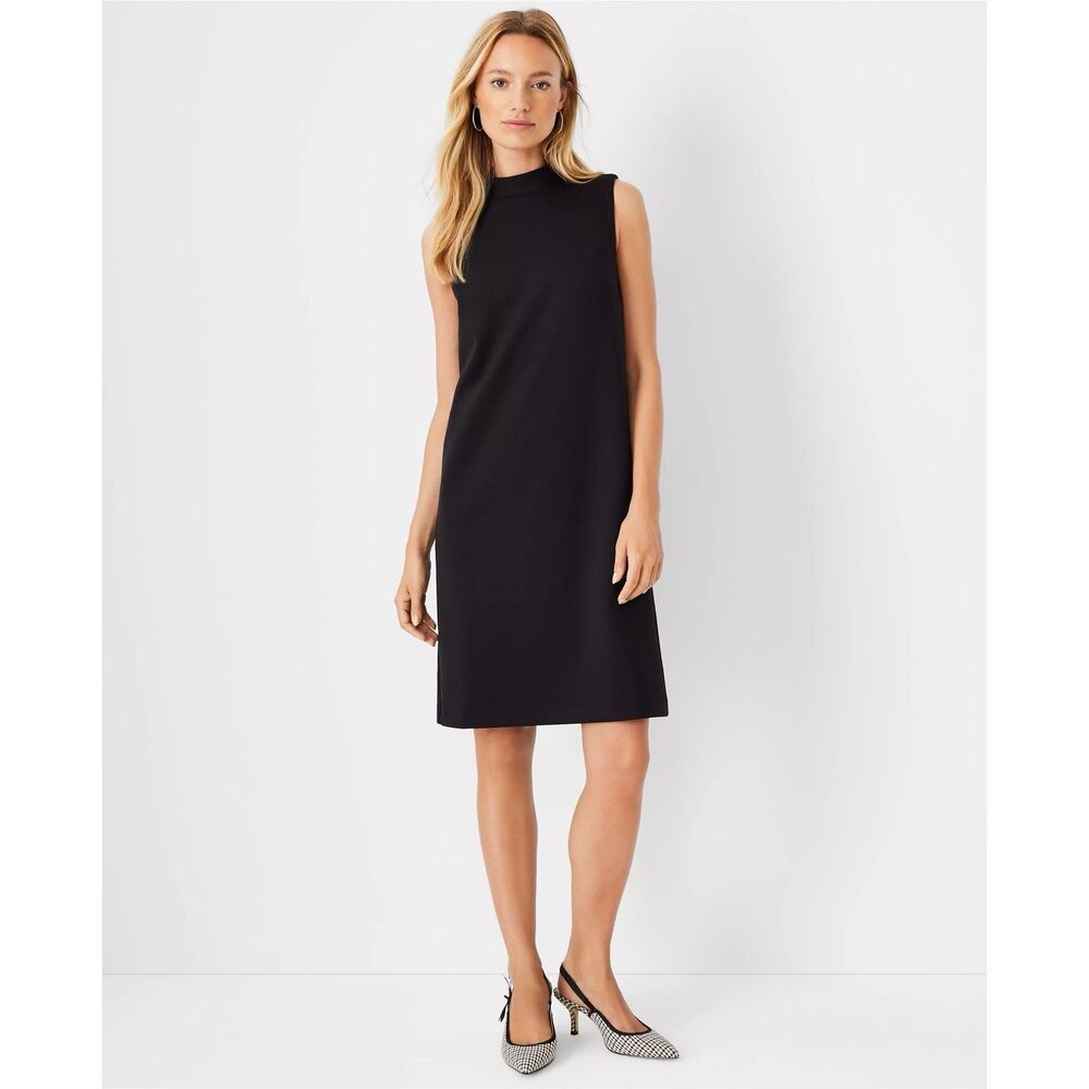 Ann Taylor The Mock Neck Shift Dress in Double Knit Black Size 2‎ Career Capsule
